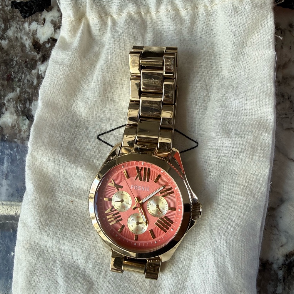 Fossil Gold Watch with Orange Face - Picture 7 of 11